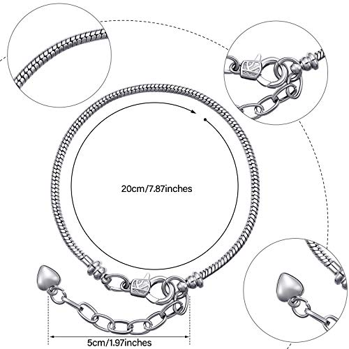 Hicarer 20 Pcs Snake Charm Bracelet Chain Adjustable Bangle Bracelets for Jewelry Making, Gold Silver Stainless Steel Bracelet Chains with Heart Extender for Women DIY Jewelry Making Supplies(Silver) - color: Silver