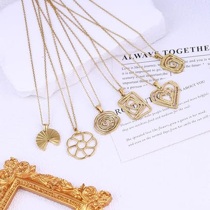2 PCs Gold Plated Necklace Set for Women - Non Tarnish Jewelry Gift with Fashion Design - style: Geometric Swirl Large