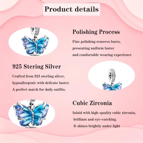 925 Sterling Silver Charms Pendants Mom Heart Dog koi fish Sea Turtle Football Charms for bracelet Pendants Beads Mom Sister Wife Family, Friends, Birthday gifts - style: Blue Butterfly Pendant