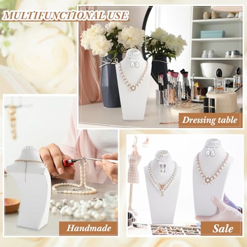 Wenqik 2 Pcs PU Leather Jewelry Display Bust, 12.4 Inch Multi-Functional Necklace Mannequin Holder Stand Display Necklaces Bracelets Earrings Rings for Vendors Jewelry Selling Trade Show - color: White