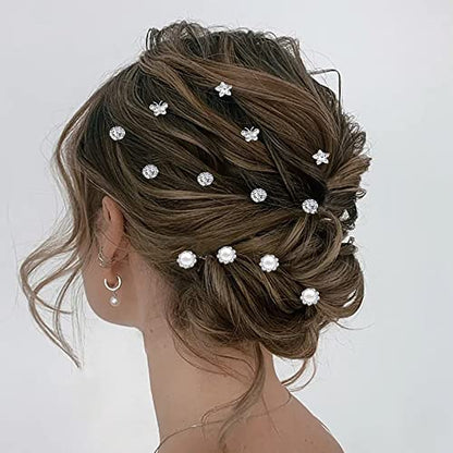 60 PCS 4 Shapes Gems Rhinestone Twister Hair Studs Set Diamond Spiral Pearl Flower Jewels Hair Pins Sticks for Wedding, Bridal, Prom, Party and Special Occasion, Butterfly - color: Butterfly