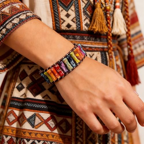 Plumiss Women Boho Handmade Natural Stone Crystal Leather Bead Wrap Bracelets Collection - style: Chakra Jasper -Ne