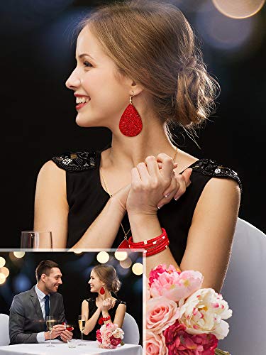 Hicarer 4 Pcs Jewelry Sets for Women Glitter Necklace and Earring Set Multi Layer Bracelet Costume Jewelry Sets for Bridal Shower Wedding - color: Red