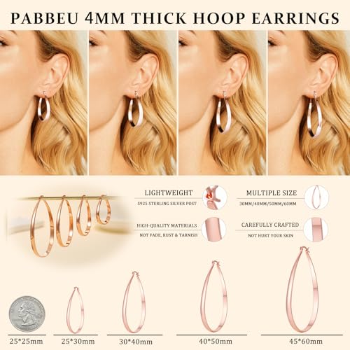 PABBEU Sterling Silver Hoop Earrings for Women, Lightweight Large Oval Hoops Earrings, Hypoallergenic Silver Hoop Earring for Women Gifts 30/40/50/60MM - color: rose gold 25*30mm/ 0.98*11.81in