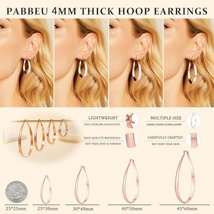 PABBEU Sterling Silver Hoop Earrings for Women, Lightweight Large Oval Hoops Earrings, Hypoallergenic Silver Hoop Earring for Women Gifts 30/40/50/60MM - color: rose gold 45*60mm/ 1.77*2.36in