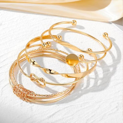 CHICUTIE Gold Bangles Bracelets For Women, 14k Gold Plated Stackable Open Cuff Bracelet Set Charms Trendy Lightweight Elegance Minimalist Textured Boho Jewelry Gift for Women - style: Gold 3