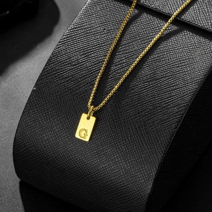 Gold Plated Square Initial Necklace Waterproof A-Z Letter Pendant on Thin Chain - Dainty, Stackable Jewelry for Women - color: Golden-K, size: F