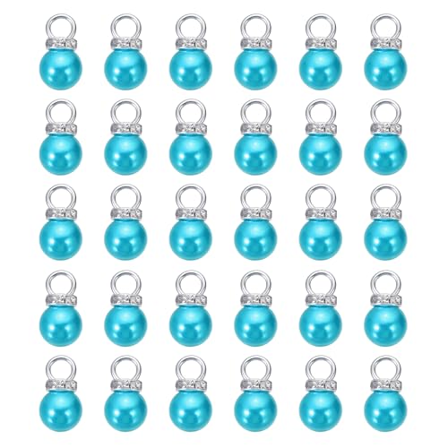MECCANIXITY 100Pcs Imitation Pearl Pendant 10mm Faux Pearl Beads with Rhinestone for Dangle Jewelry Making Earrings Necklace Bracelets Crafts, Sky Blue - color: Sky Blue