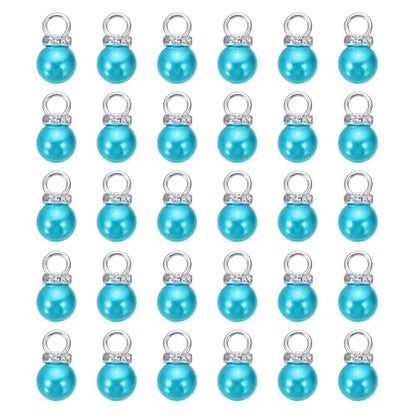MECCANIXITY 100Pcs Imitation Pearl Pendant 10mm Faux Pearl Beads with Rhinestone for Dangle Jewelry Making Earrings Necklace Bracelets Crafts, Sky Blue - color: Sky Blue