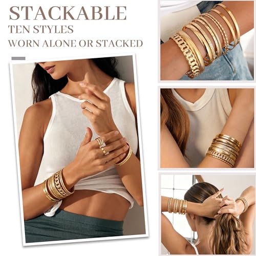 83 Pcs Gold Jewelry Set for Women Fashion Multi Layered Necklaces Stackable Bangle Bracelets Knuckle Rings Hoop Earrings Gold Plated Jewelry Accessories