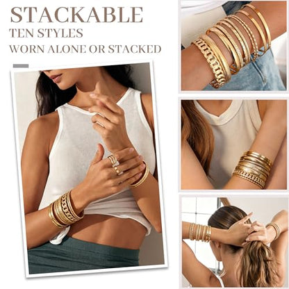 83 Pcs Gold Jewelry Set for Women Fashion Multi Layered Necklaces Stackable Bangle Bracelets Knuckle Rings Hoop Earrings Gold Plated Jewelry Accessories
