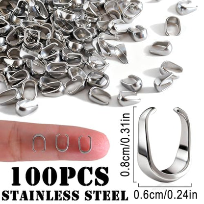 100PCs Stainless Steel Clip Bail Clasps for Jewelry Making (Natural) | Sturdy, Fadeless, Water Proof, 0.24 Inch, Pendant Holders, Necklace Charm Findings, Jewelry Making - color: Stainless Steel Color