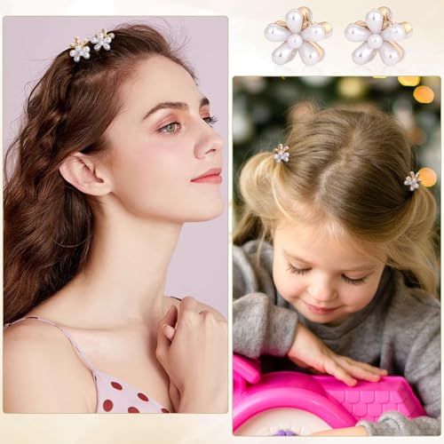 16 Pcs Small Pearl Claw Clips with Flower Design, Mini Hair Clips for Thin Thick Hair, Pearl Hair Accessories for Women Girls Sweet Tiny Hair Clips, Flower Hair Jaw Clamps Nonslip - color: White Flower