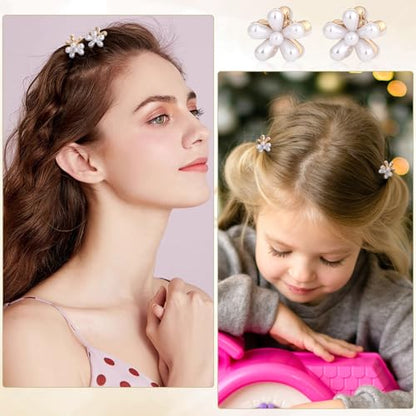 16 Pcs Small Pearl Claw Clips with Flower Design, Mini Hair Clips for Thin Thick Hair, Pearl Hair Accessories for Women Girls Sweet Tiny Hair Clips, Flower Hair Jaw Clamps Nonslip - color: White Flower