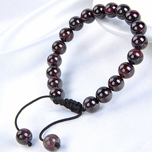 MASSIVE BEADS Natural Healing Power Gemstone Crystal Beads Unisex Adjustable Macrame Bracelets - color: Garnet, size: 8mm