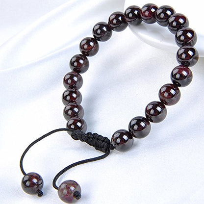 MASSIVE BEADS Natural Healing Power Gemstone Crystal Beads Unisex Adjustable Macrame Bracelets - color: Garnet, size: 8mm