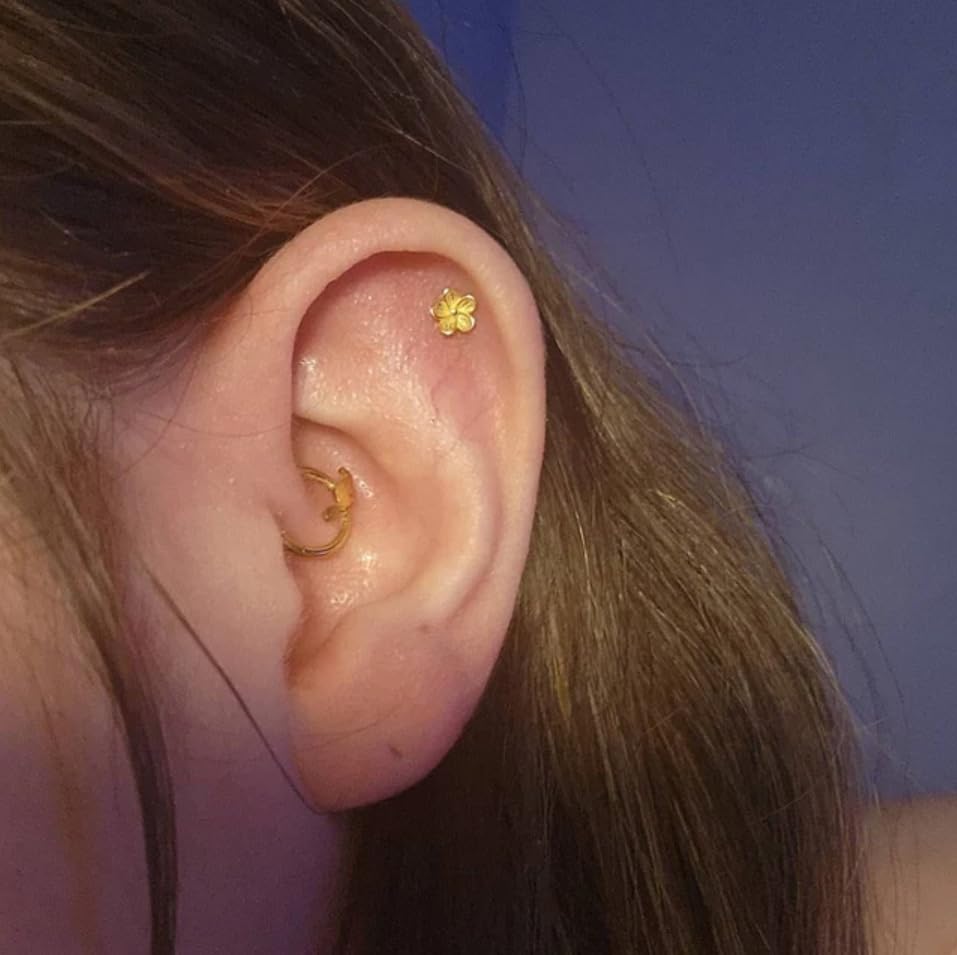 20G/18G/16G Flat Back Earrings Tiny Nose Stud, Cartilage Earring Threadless Tragus Helix Stud Conch Piercing Jewelry - color: Flower (gold 2pcs), size: 16 gauge (1.2mm post)
