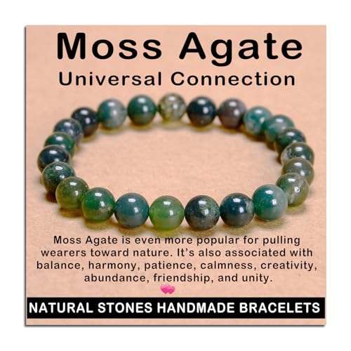 AD Beads Handmade Gemstone Stretch Elastic Bracelet Crystal Healing Reiki Nature's Beauty and Spiritual Essence Unisex (8mm, Moss Agate (Universal Connection)) - color: Moss Agate (Universal Connection), size: 8mm