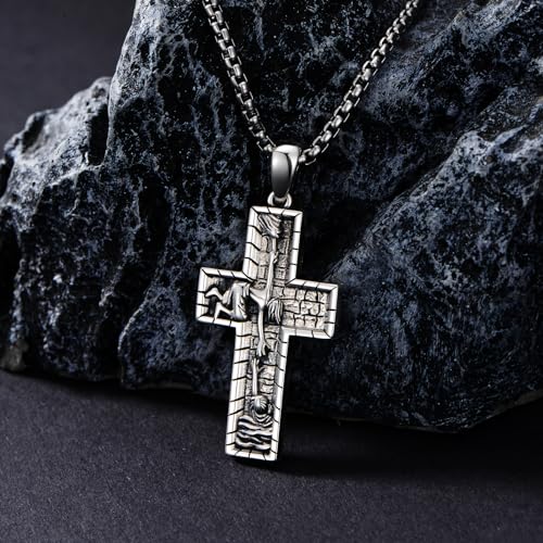 Cross Necklace for Men Women 925 Sterling Silver Cross Pendant Necklace Christian Religious Jewelry Gifts for Anniversary - color: 22-Jesus Cross