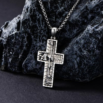 Cross Necklace for Men Women 925 Sterling Silver Cross Pendant Necklace Christian Religious Jewelry Gifts for Anniversary - color: 22-Jesus Cross