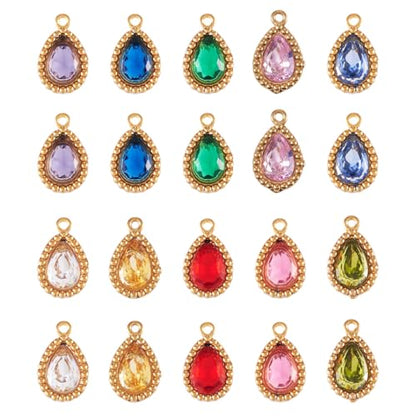 Beadthoven 20pcs 18K Gold Plated Teardrop Cubic Zirconia Charms Crystal Rhinestone Charms Small Faceted Birthstone Pendants Drop Beads for Jewelry DIY Making Necklace Bracelet Earrings Crafts - color: Teadrop Faceted
