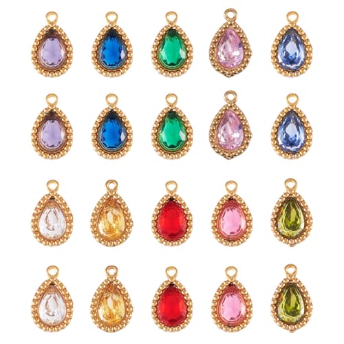 Beadthoven 20pcs 18K Gold Plated Teardrop Cubic Zirconia Charms Crystal Rhinestone Charms Small Faceted Birthstone Pendants Drop Beads for Jewelry DIY Making Necklace Bracelet Earrings Crafts - color: Teadrop Faceted