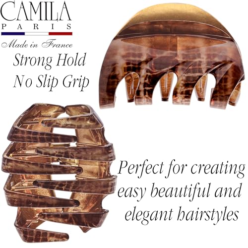 Camila Paris CP3649 French Octopus Hair Clip, 3.25" Large Claw Clips for Thick Hair, Girl Octopus Claw Clip for Women, Strong No-Slip Grip, Wide Jaw Clips for Women, Made in France - color: Brown 3.5"