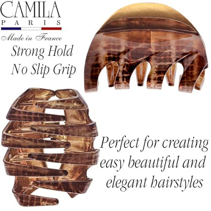 Camila Paris CP3649 French Octopus Hair Clip, 3.25" Large Claw Clips for Thick Hair, Girl Octopus Claw Clip for Women, Strong No-Slip Grip, Wide Jaw Clips for Women, Made in France - color: Brown 3.5"