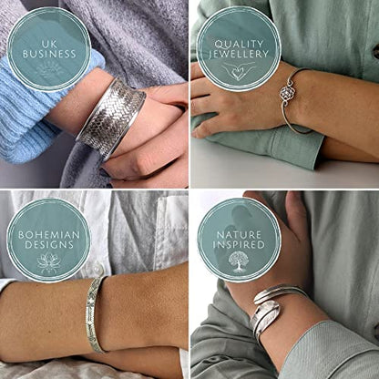 81stgeneration Karen Hill Tribe Silver Engraved Pattern Torque Bangle - Adjustable Boho Bracelet for Women and Men - Bohemian Style Jewelry - Heavy Cuff Design