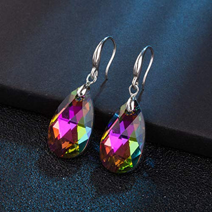 Austrian Crystal Teardrop Dangle Hook Earrings for Women 14K Gold Plated Hypoallergenic Jewelry - color: Vitrail Medium