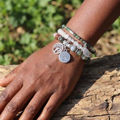 YGLINE Tree of Life Yoga Healing Stone Bracelets,Multilayer Lotus Chakra Stone Reiki Bracelet Sets,Anxiety Crystal Natural Stone,for Women Stress Relief - color: agate＆white marble-3w