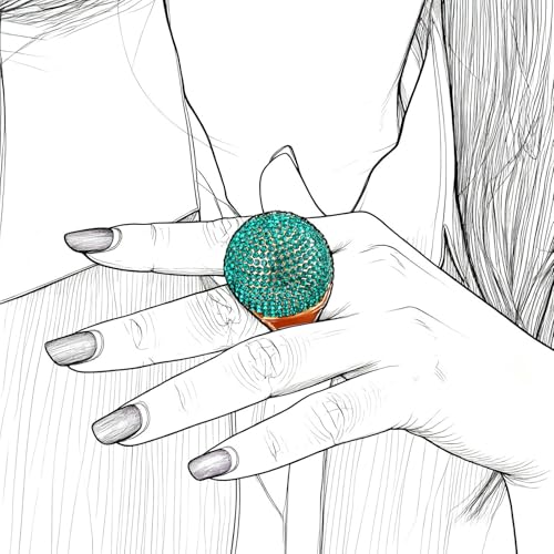 Gold Snowball Rhinestone Cocktail Ring – Adjustable Stretch Sparkling Party Jewelry for Women, Elegant Costume Ring for Evening Wear, Wedding, Prom - color: green
