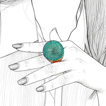 Gold Snowball Rhinestone Cocktail Ring – Adjustable Stretch Sparkling Party Jewelry for Women, Elegant Costume Ring for Evening Wear, Wedding, Prom - color: green