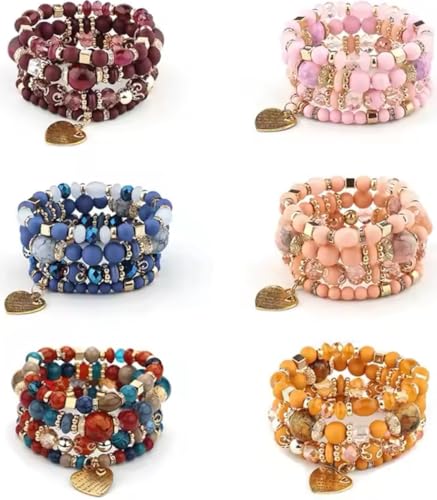 Women Beaded Bracelet Set | Colorful Boho Stackable Trendy Design with Crystal Accents Multilayer Bangle Bracelet | Fashion Stretch Braclets Jewelry for Women - color: Mixed Color