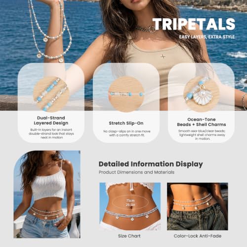Gold Waist Chain Belt for Women, Starfish Seashell Belly Chain Jewelry | Adjustable Bohemian Beaded Bikini Body Chain for Beach, Summer Festival, Vacation & Boho Accessories