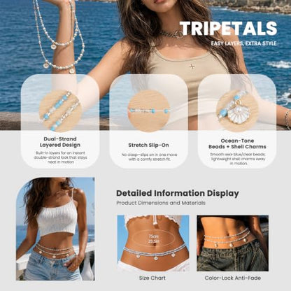 Gold Waist Chain Belt for Women, Starfish Seashell Belly Chain Jewelry | Adjustable Bohemian Beaded Bikini Body Chain for Beach, Summer Festival, Vacation & Boho Accessories