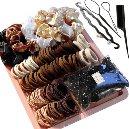 YANRONG 1159PCS Hair Accessories for Woman Set Seamless Ponytail Holders Variety Hair Scrunchies Hair Bands Scrunchy Hair Ties For Thick and Curly (Brown) - color: Brown