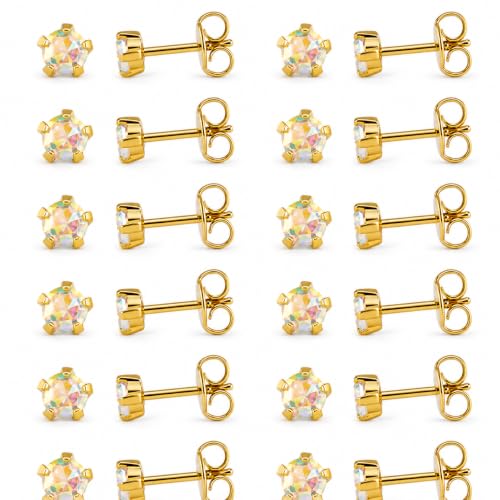 Caflon 16G 24K Gold Plated Rock Crystal Piercing Studs, Sterilized, 4/5mm | 24K gold plated, hypoallergenic, sterilized, gun or needle safe, 4mm-5mm - size: 4mm