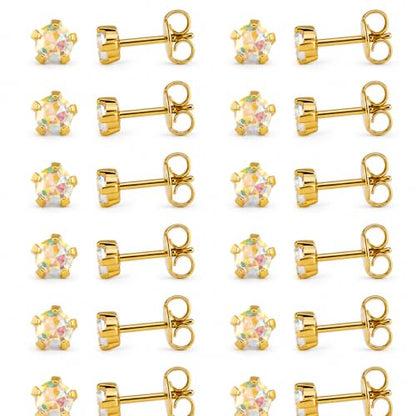 Caflon 16G 24K Gold Plated Rock Crystal Piercing Studs, Sterilized, 4/5mm | 24K gold plated, hypoallergenic, sterilized, gun or needle safe, 4mm-5mm - size: 4mm