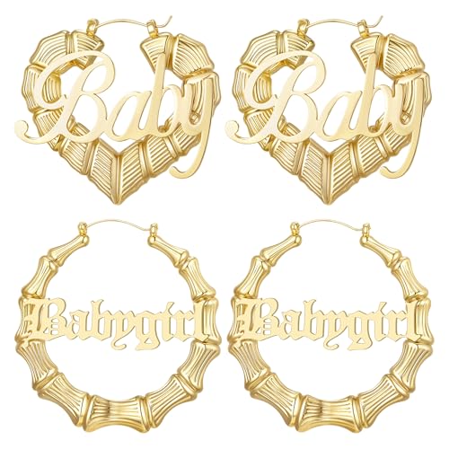 18K Gold Plated Bamboo Hoop Earrings for Women – Large Round Heart Design, 80/90s Ghetto Door Knocker Style, Trendy Hip Hop Jewelry Accessories - color: 2 Pcs Gold