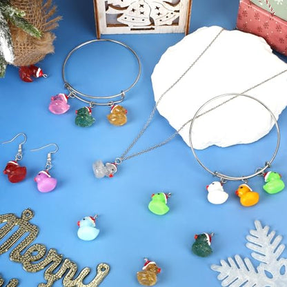 64Pcs Christmas Resin Duck Charm, Luminous Glitter Mini Duck Pendant | Premium Resin, Xmas Ducks Figurines Ornament Pendant, DIY Crafts, Bracelet Necklace Earrings Jewelry Making Decorations - style: Christmas Ducks Style