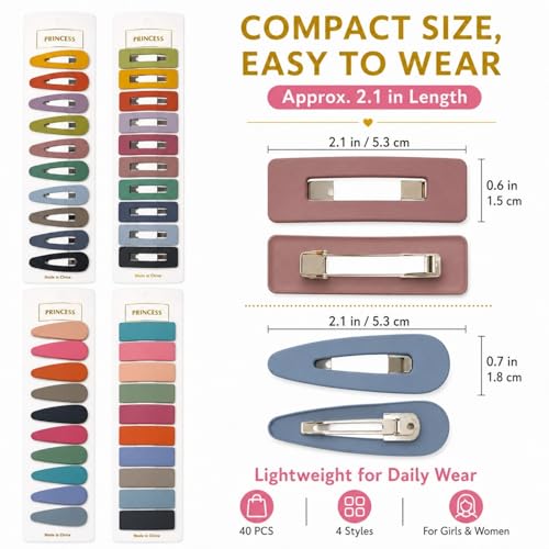 Bphne 40 Pcs Matte Non-Slip Snap Hair Clips for Women, Mixed Teardrop & Rectangle Barrettes, Cutout & Solid Metal Pins Set, Secure Grip for Fine Thick Hair Office Home - color: Mixed Cutout & Solid