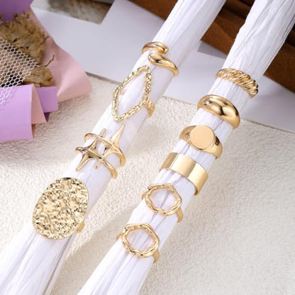 Chunky Rings for Women Non Tarnish 14k Stackable Dome Statement Rings Sets Vintage Dainty Knuckle Open Midi Finger Rings Jewelry Pack Gifts - style: 10PCS