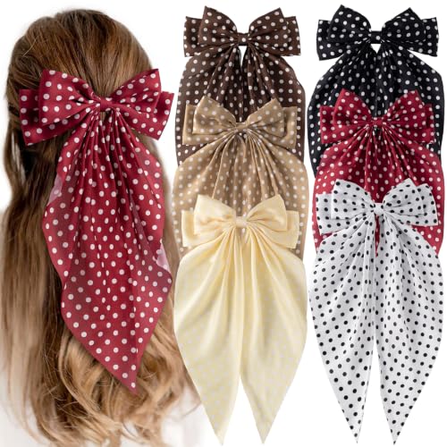 Unbednigt 6 PCS Polka Dot Hair Bows for Women Girls Big Red Bow Clips - color: Polka Dot
