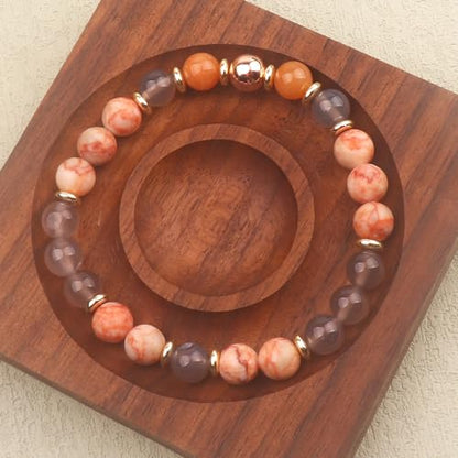 KSQS Healing Stone Bead Bracelet for Women, Natural Gemstones Balance Protection Bracelet, Spiritual Crystal Beads Bracelet Anxiety Relief with Meaning Card - color: Love & Light
