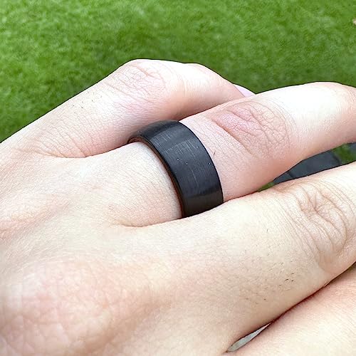 8mm Tungsten Carbide Genuine Natural Koa Wood Inner Inlay Ring Black/Gold/Silver/Rose Gold Wedding Band Hammered Textured Flat Style Comfort Fit Gift Box Included - color: Black Tungsten