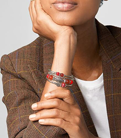 FULU AUTUMN Stackable Beaded Bracelets for Women Boho Wrap Silver Bracelet Layered Fashion Jewelry Gifts for Her - color: Bright orange