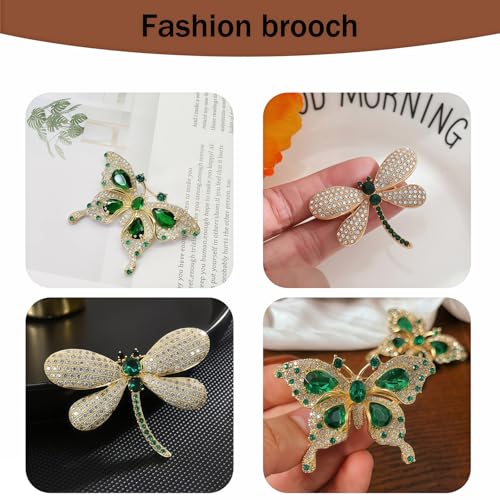 2pcs Rhinestone Brooch Pin for Women Dress Elegant Stylish Crystal Brooches Fashion Accessories Pins Lapel Boutonniere Ideas Wedding Christmas Birthday Jewelry Easter Gift - color: 18 White/Green Butterfly