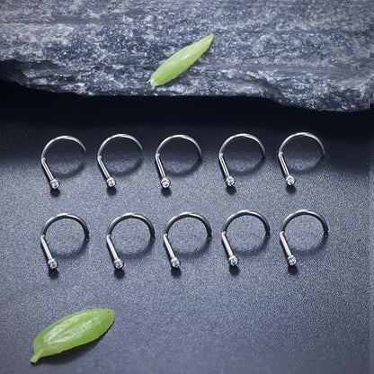 ASTM F136 Titanium Nose Rings 18G 20G 22G Jeweled Clear Cubic Zirconia Nose Studs Ring Screw L-Shaped Bone Hypoallergenic Body Piercing Jewelry for Women 1.5mm 2mm 2.5mm 3mm 10PCS - style: Screw:18G(1.0mm)-1.5mm CZ