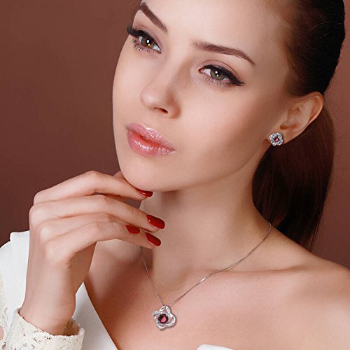AMYJANE Bridal Jewelry Set for Women - Crystal Cubic Zirconia Love Knot Necklace Stud Earrings Elegant CZ Jewelry Set for Wedding Bride Bridesmaids Gift Set - color: Ruby(14k White Gold Plated)